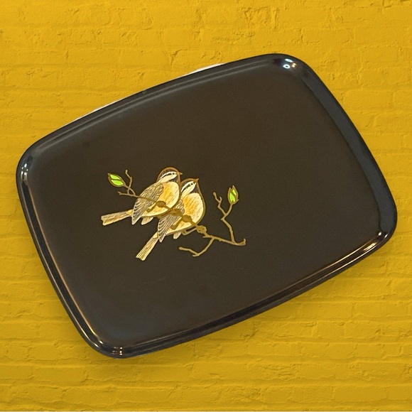 Vintage Other - Vintage Black Tray Featuring Inlay Chickadee Birds | by Couroc Monterey